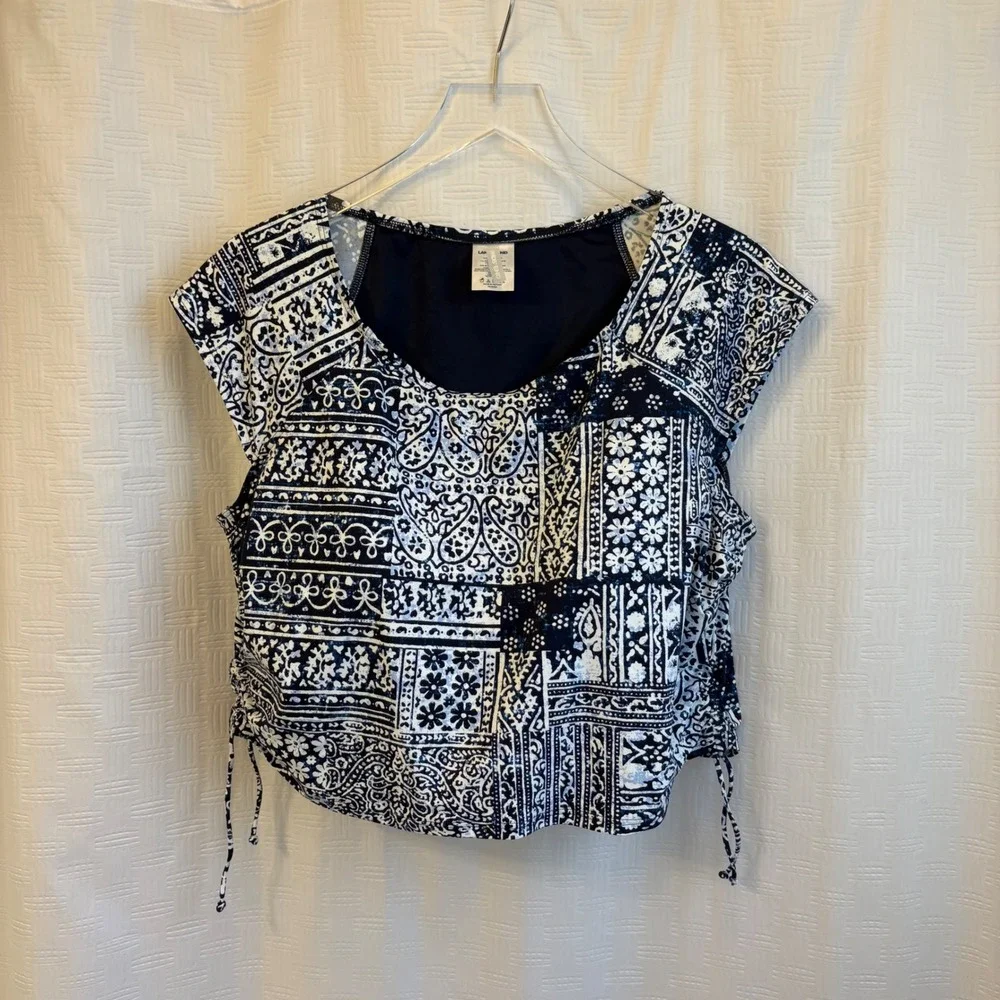 Lands End Womens 18W Swim Tee Rash Guard‎ Tankini Top Paisley Patchwork NWT
